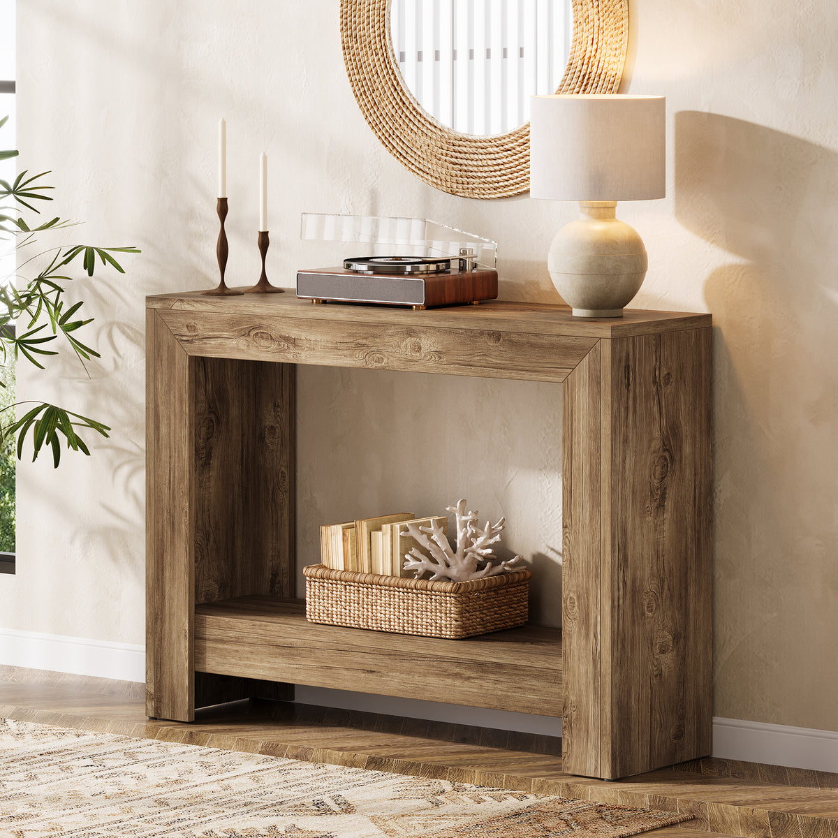 105cm Console Table, Rustic Narrow Hallway Table with Open Storage