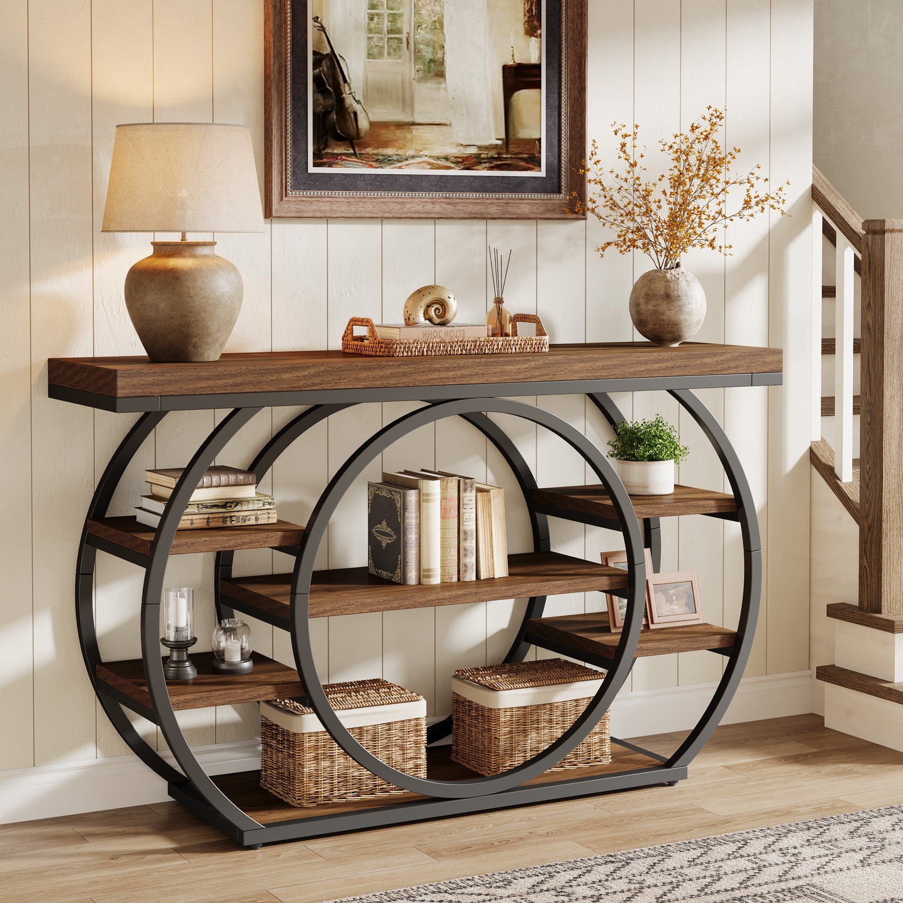 Tribesigns 47" Console Table, 5-Tier Industrial Entryway Table with Metal Frame