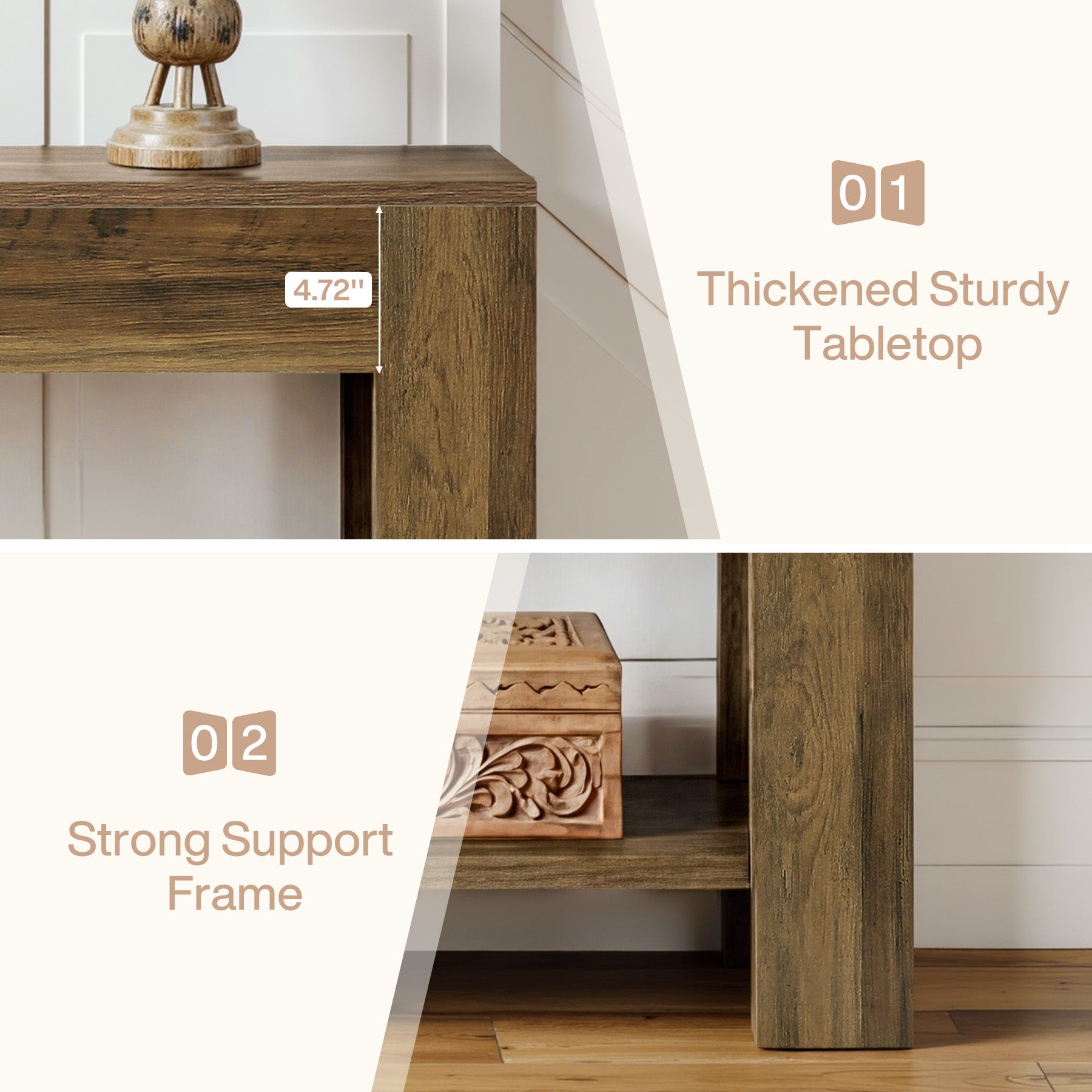 105cm Farmhouse Console Table with 2-Tier Shelf, Narrow Entryway Sofa Table with Storage