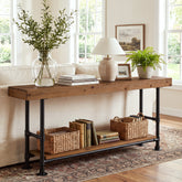 160cm Console Table, 2-Tier Solid Wood for Entryway & Hallway 3