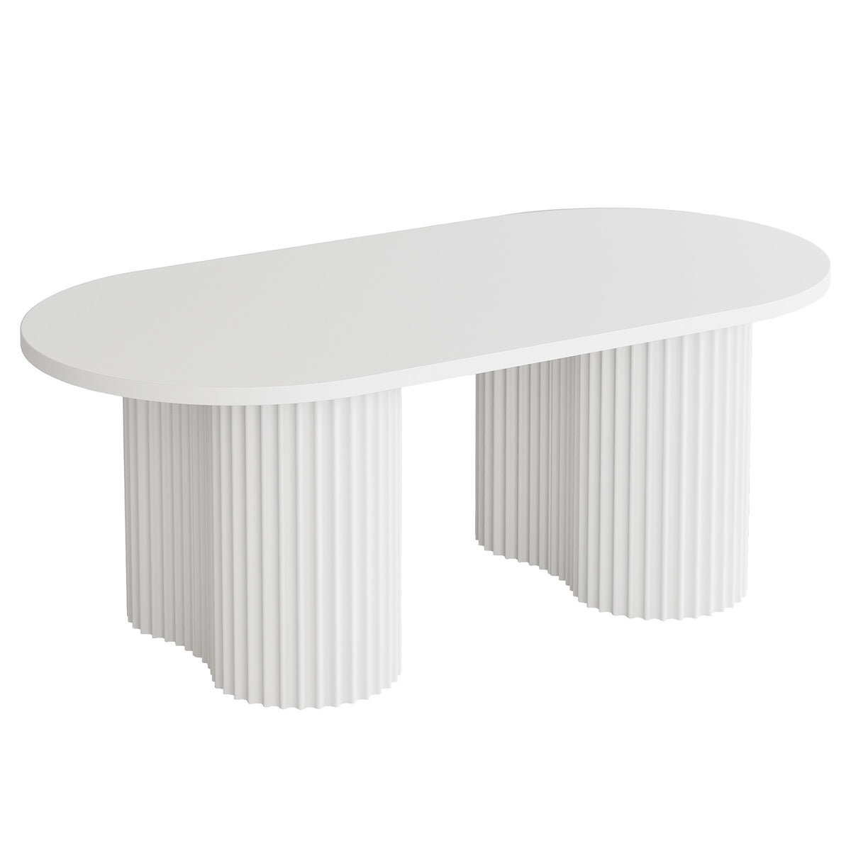 120cm Oval Coffee Table, Modern White Fluted Centre Table for Living Room & Office