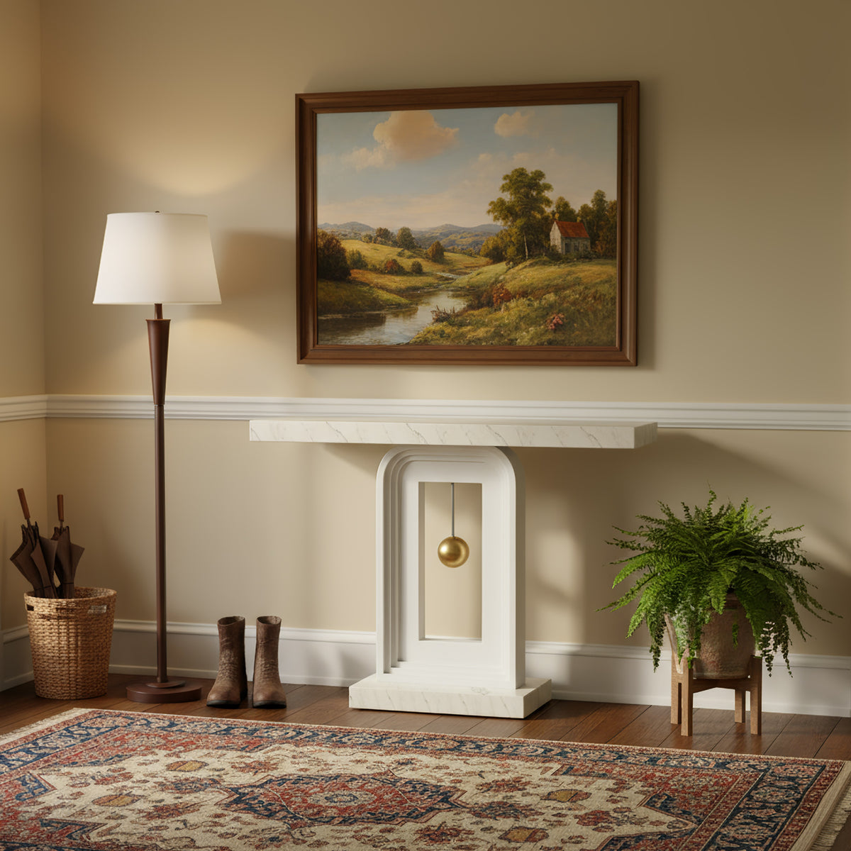 100cm Console Table, Modern Sofa Entryway Table with Gold Decor