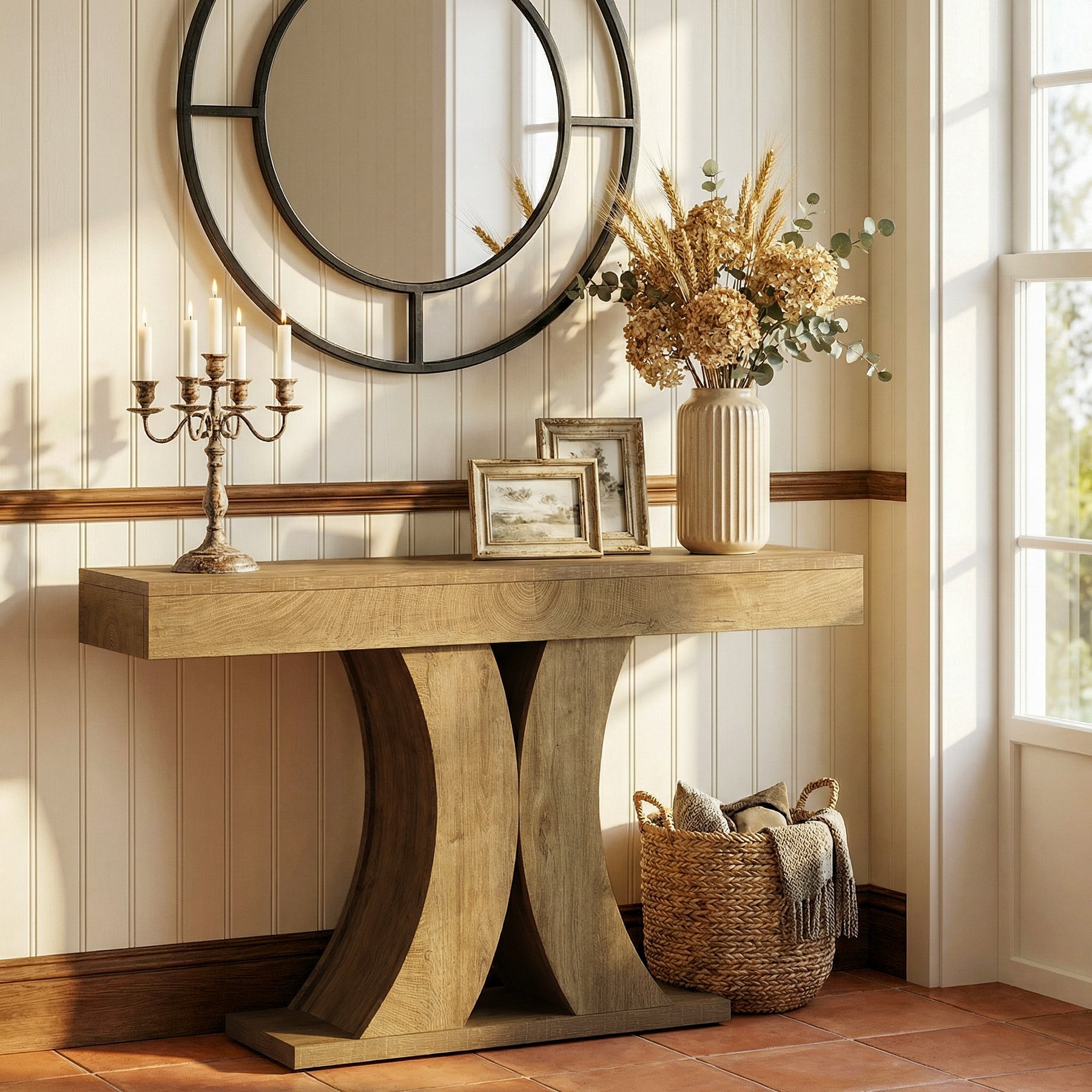 150cm Narrow Farmhouse Console Table, Wooden Sofa Table with X-Frame Base for Entryway, Hallway, or Behind Couch