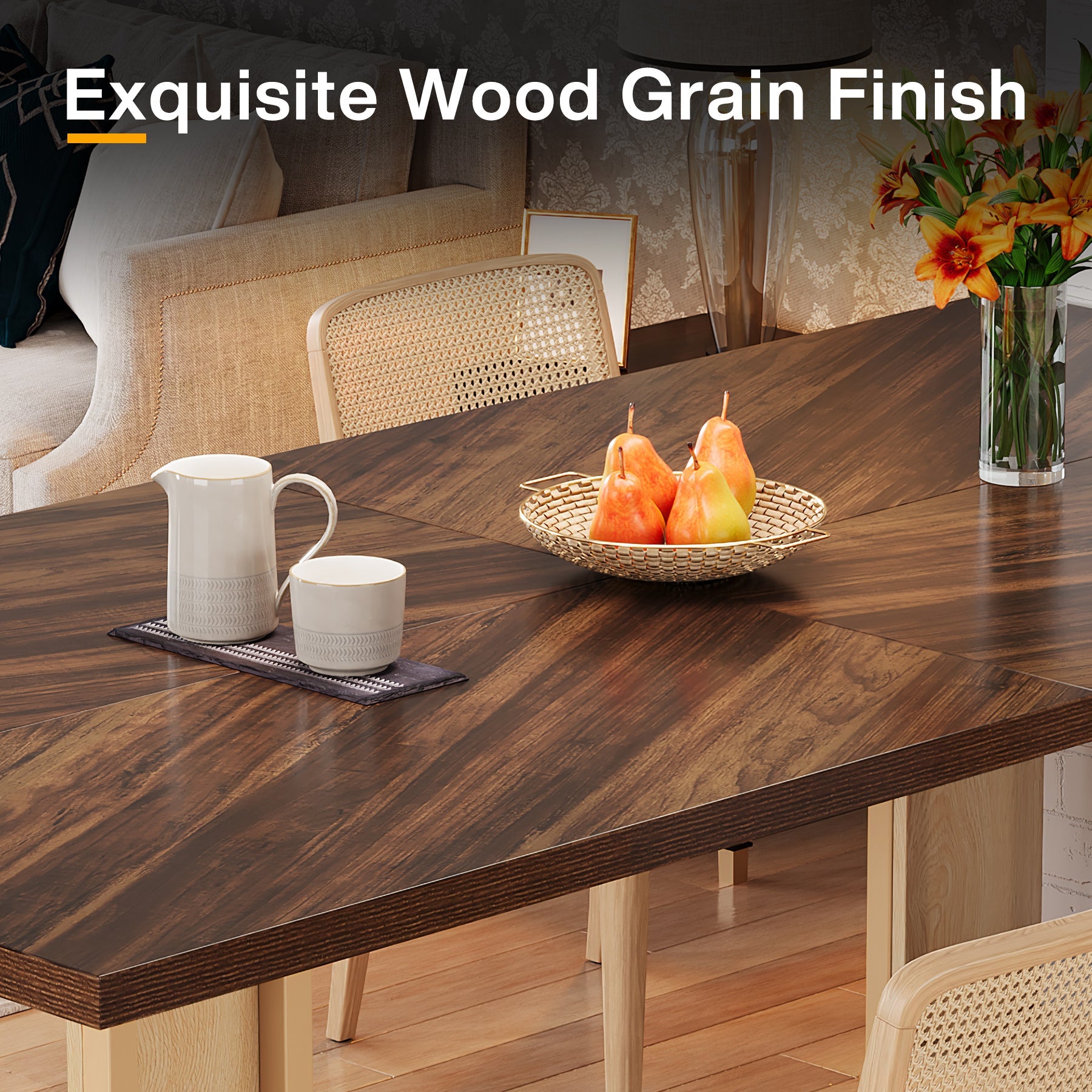63" Dining Table, Wood Kitchen Table with Metal Frame for 4 People