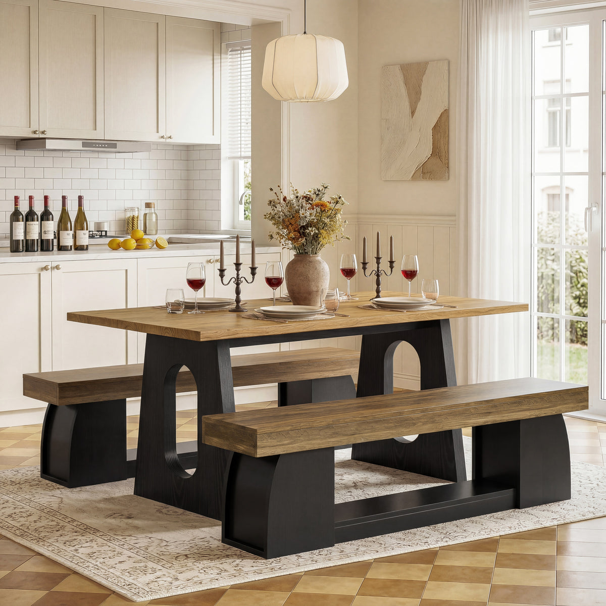 160cm Dining Bench, Farmhouse Kitchen Bench with Sturdy Frame