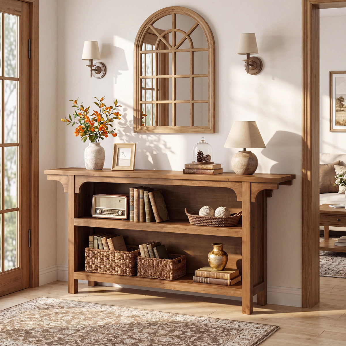 160cm Console Table, 3-Tier Narrow Hallway Table with Storage