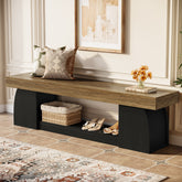 160cm Entryway Bench, 2-Tier Farmhouse End of Bed Bench with Sturdy Frame 3