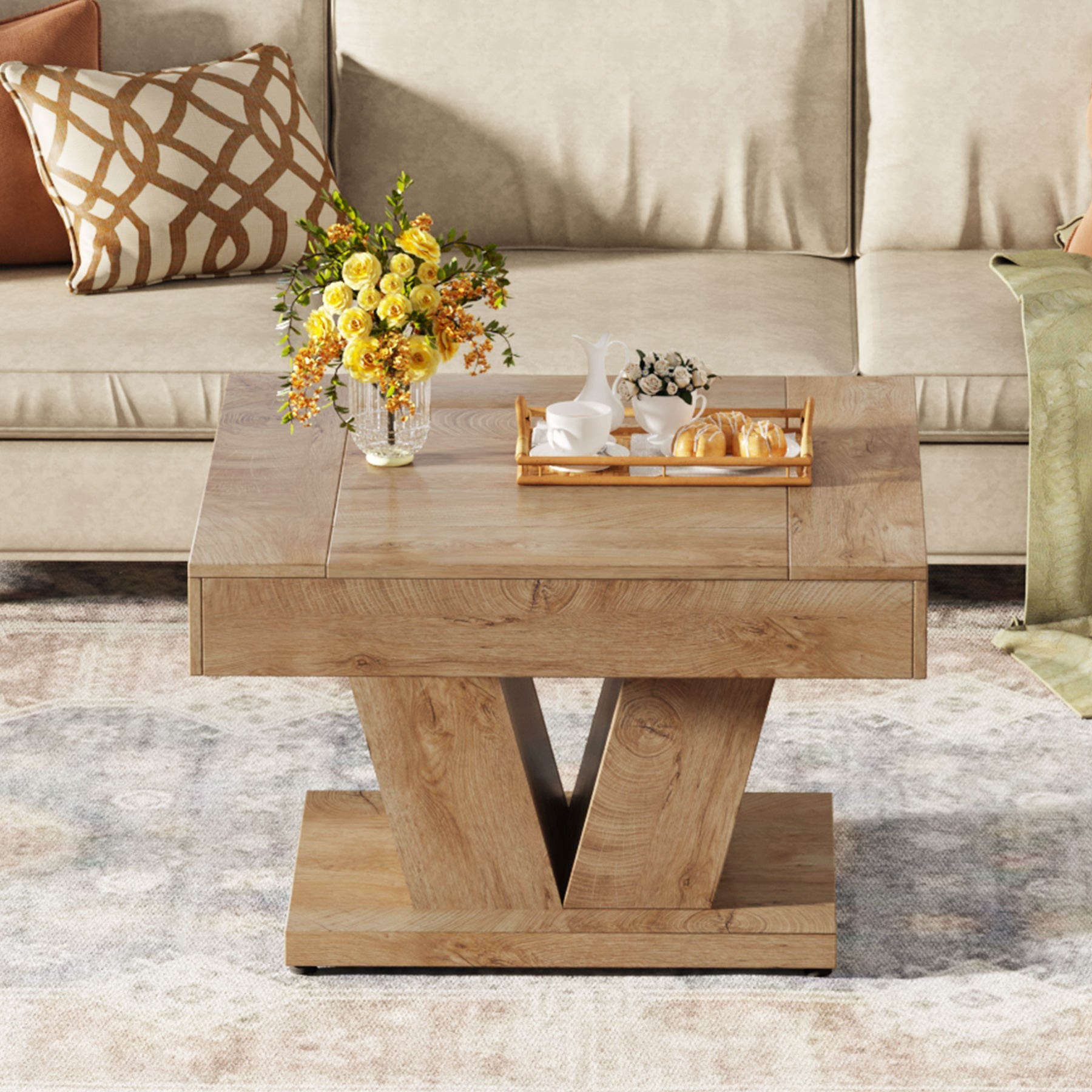 31.5" Wood Coffee Table,  Modern Center Table Cocktail Tea Table