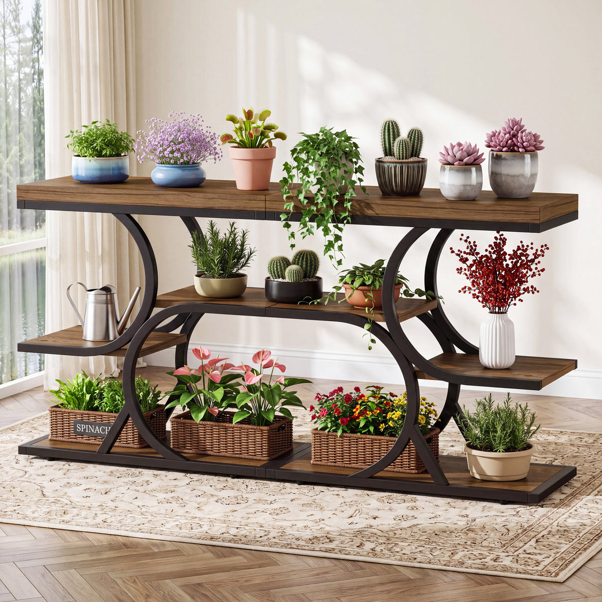 60cm Side Table, 4-Tier Industrial Narrow Open Storage for Living Room Bedroom