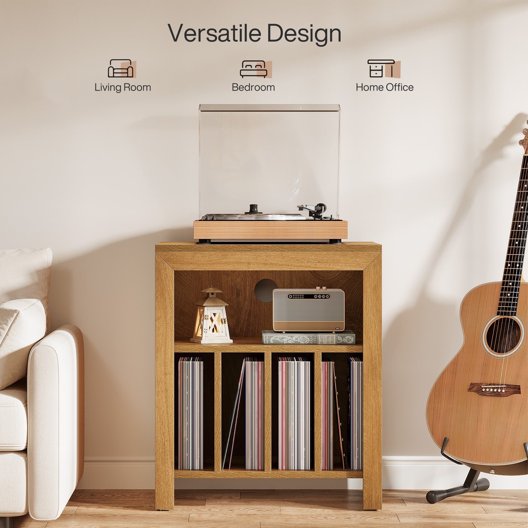 23.62" Industrial Record Player Cabinet with Wheels, Vinyl CD Media Storage Side Table