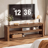 160cm TV Stand, Solid Wood 3-Tier Console with Storage for TVs up to 75" 3