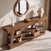 160cm Console Table, Solid Wood 3-Tier Entryway Table with A-Shaped Frame 3