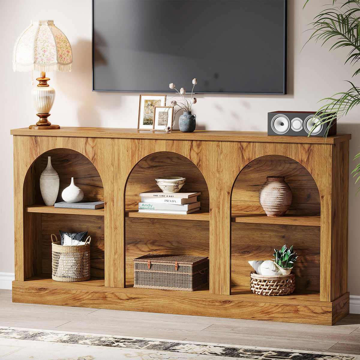 63" Farmhouse Console Table - 3-Tier Sofa Table with Storage