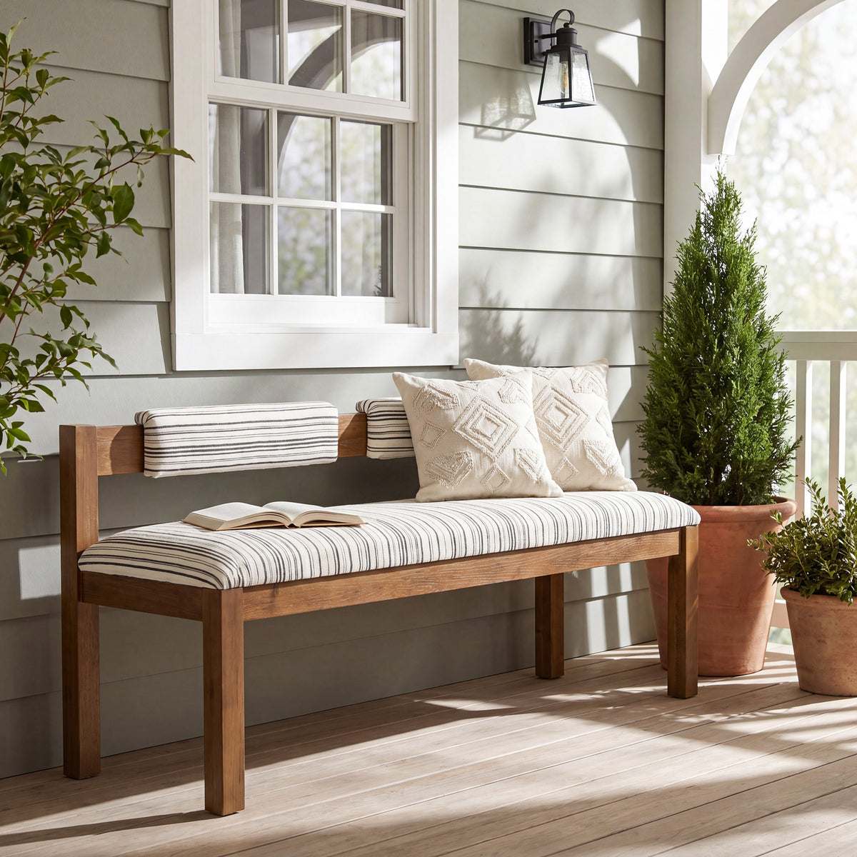 140cm Dining/shoe Bench, Upholstered Solid Wood with Chenille Seat & Backrest for 2-3 People