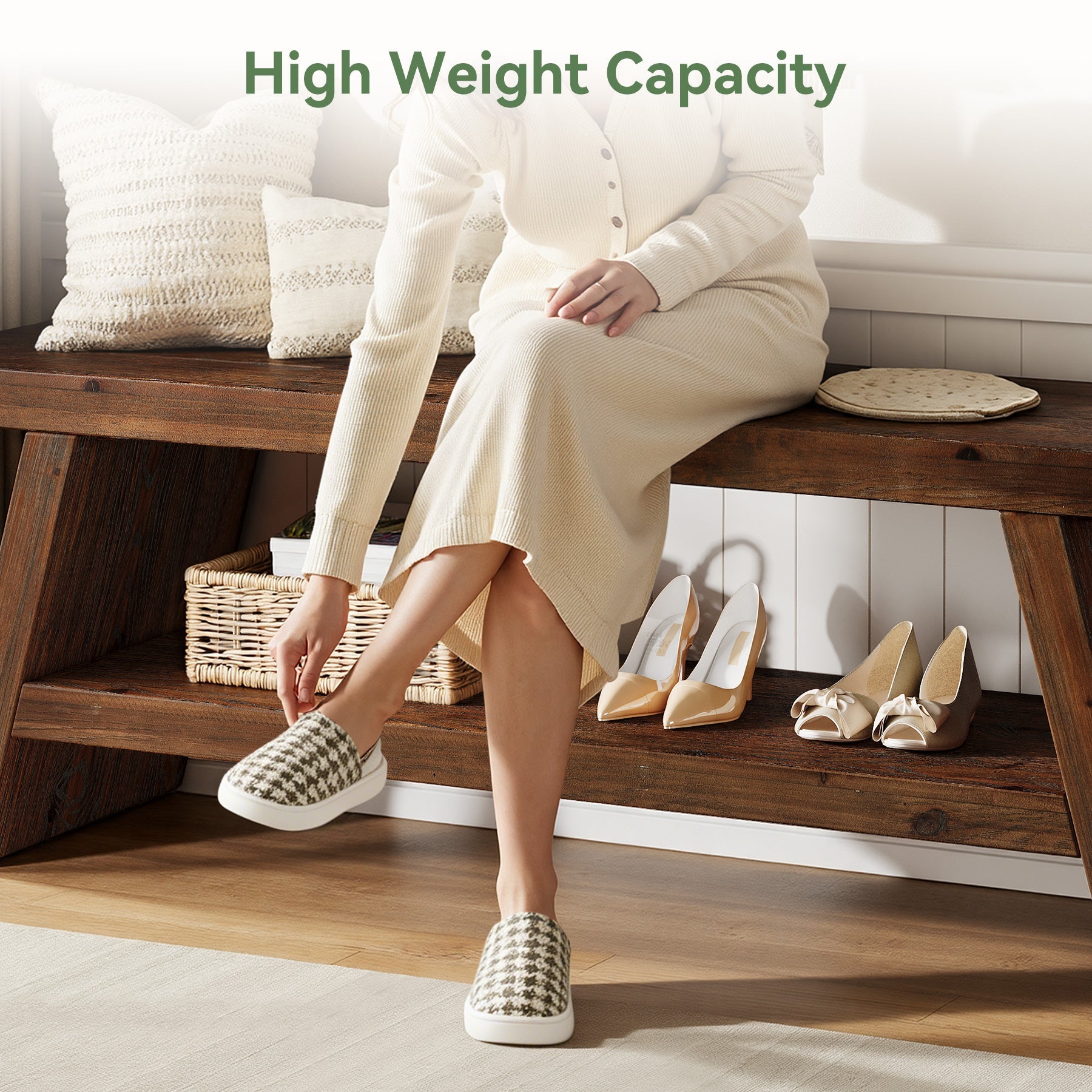 120cm 2-Tier Solid Wood Entryway Bench with Open Storage, Wooden Shoe Bench for Hallway & Foyer