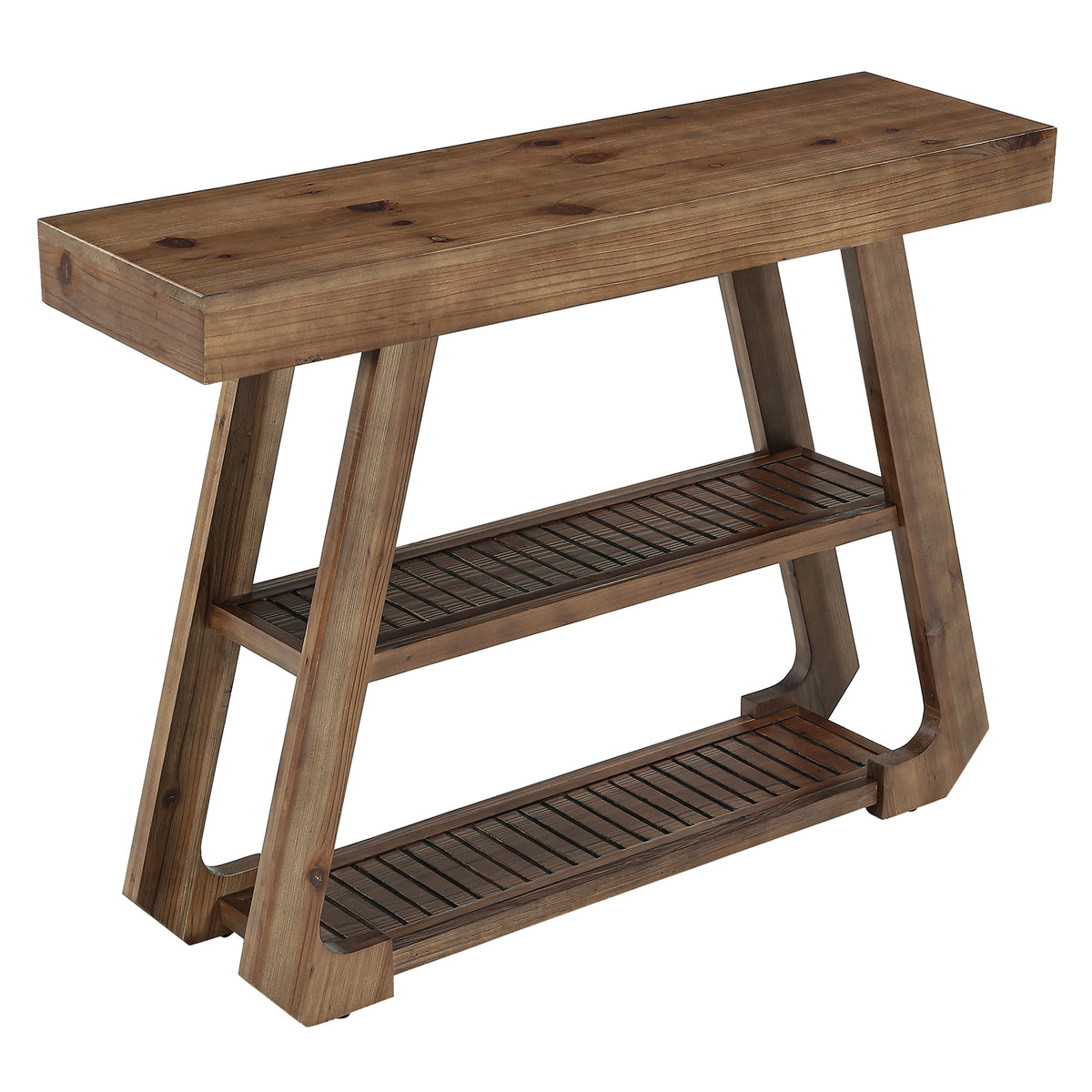 105cm Console Table, Solid Wood 3-Tier Rustic Hallway Table with A-Frame