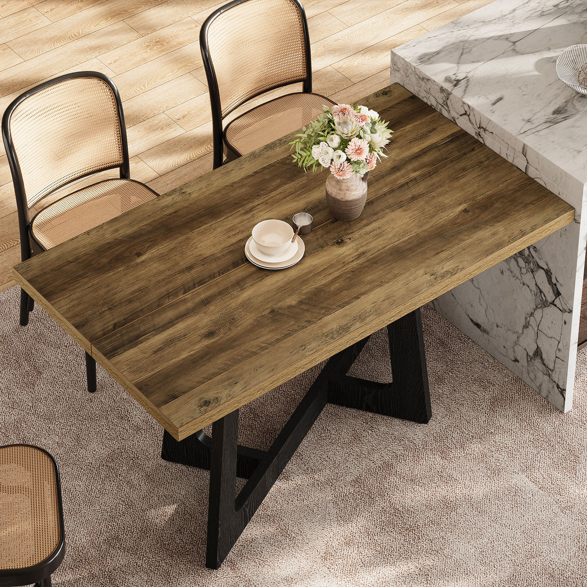 120cm Dining Table, Farmhouse Kitchen Table for 2-4 People with Sturdy Pedestal Base