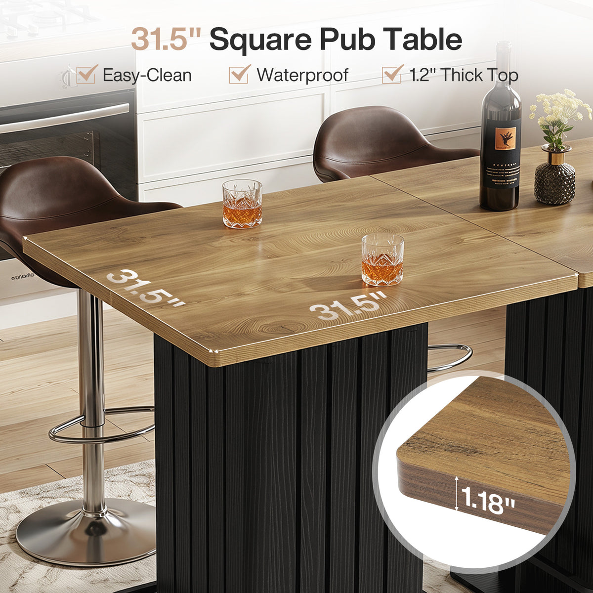 96cm Square Bar Table, Counter-Height Dining Table for Home Kitchen