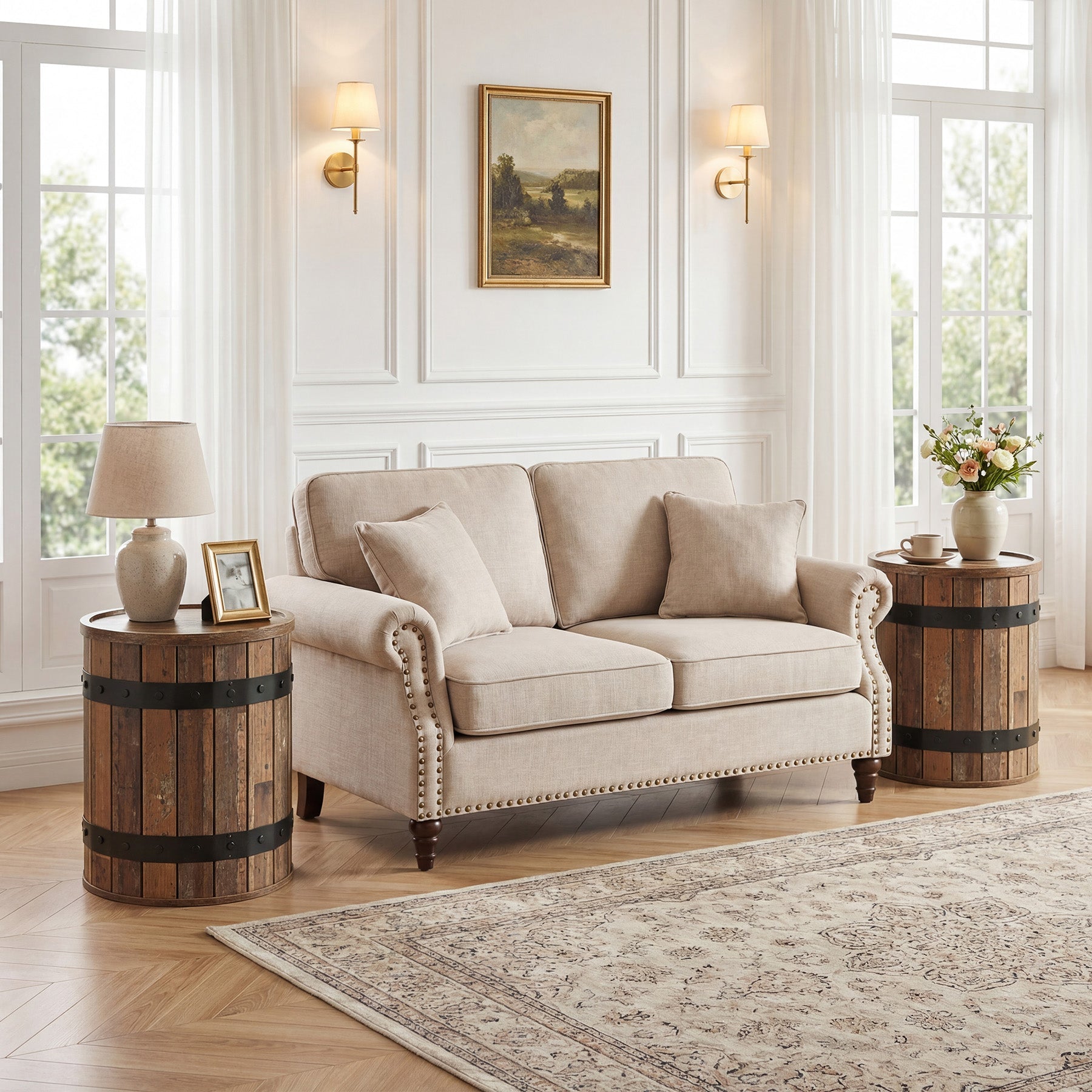 19.68" Barrel Side Table with Hidden Storage, Round Wood End Table with Lid for Living Room and Bedroom