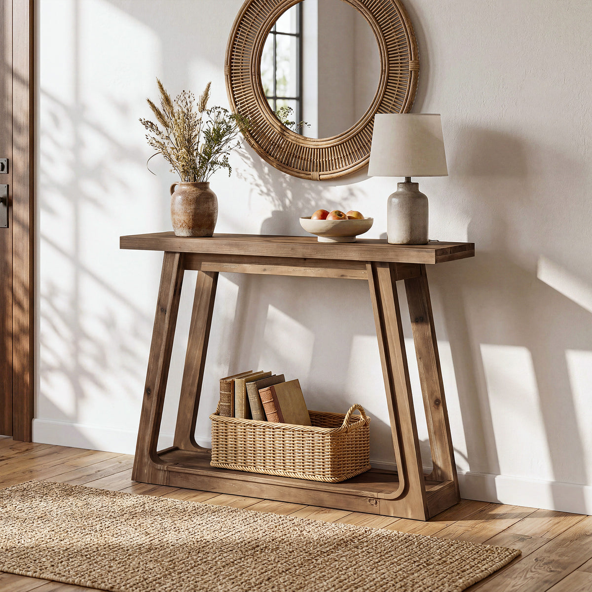 105cm Console Table, Solid Wood 2-Tier Narrow Entryway Sofa Table for Hallway