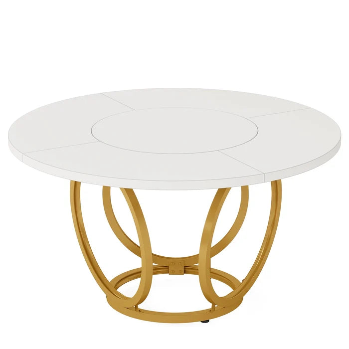 120cm Modern Round Dining Table for 4, White Wood Kitchen Table with Gold Metal Base