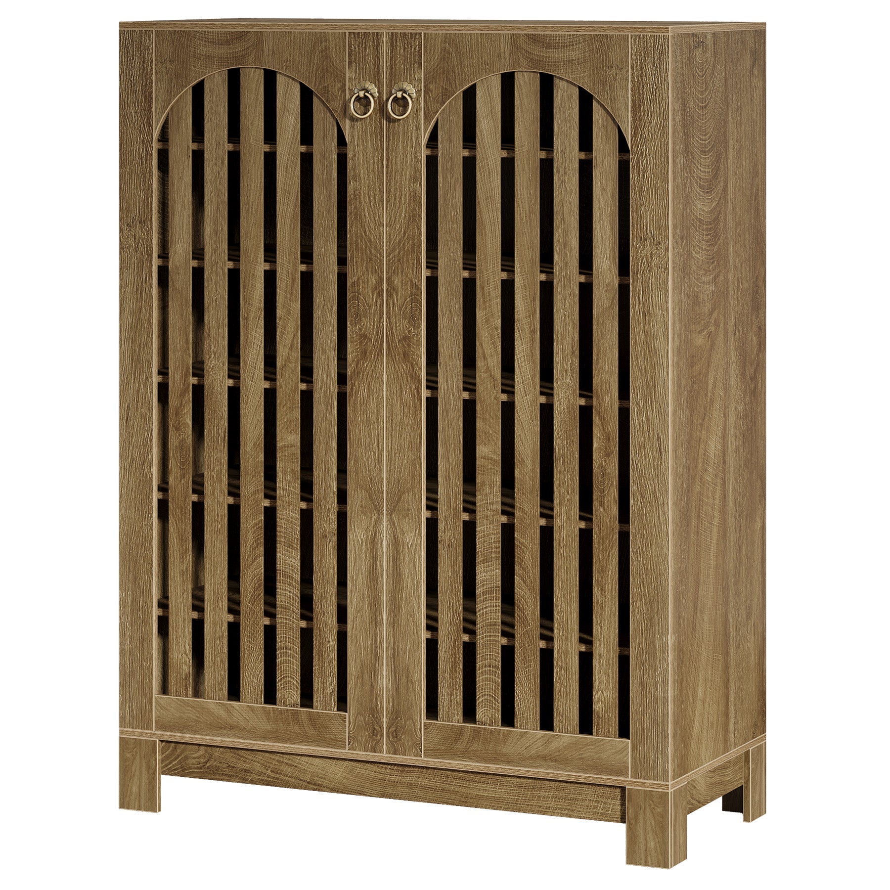 35" 6-Tier Shoe Cabinet, Wooden Shoe Rack with Airy Doors & Adjustable Shelves
