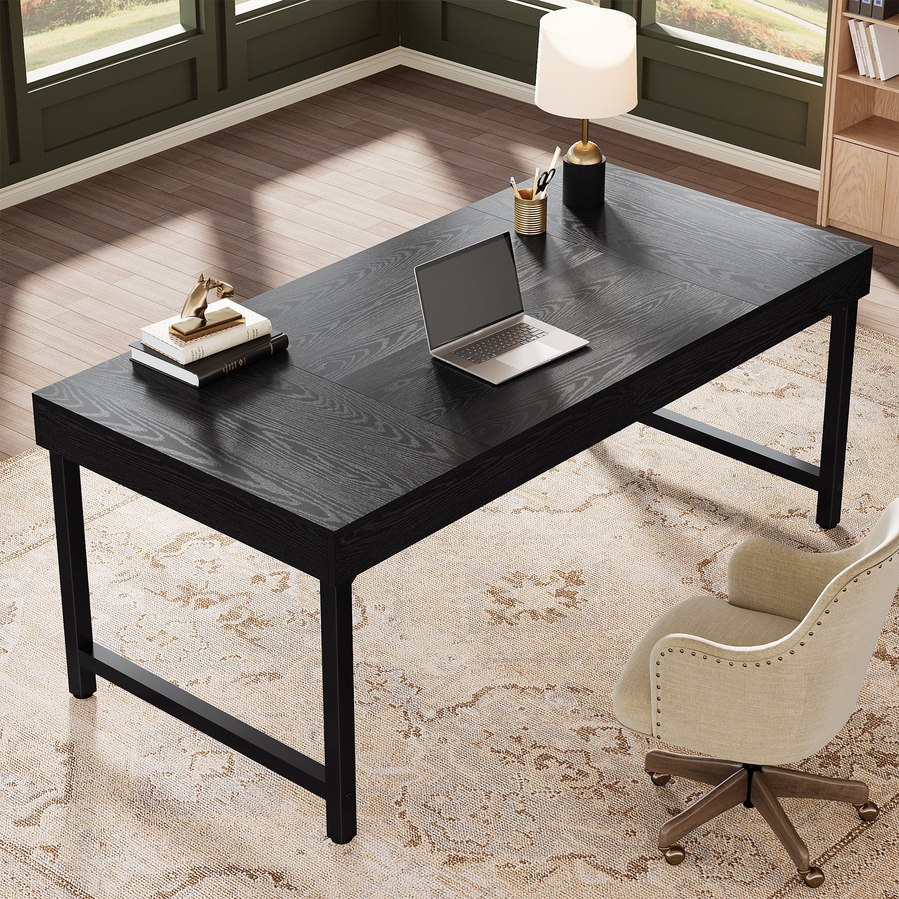 55" Industrial Executive Desk, Rustic Office Desk with Metal Legs, Study & Conference Workstation
