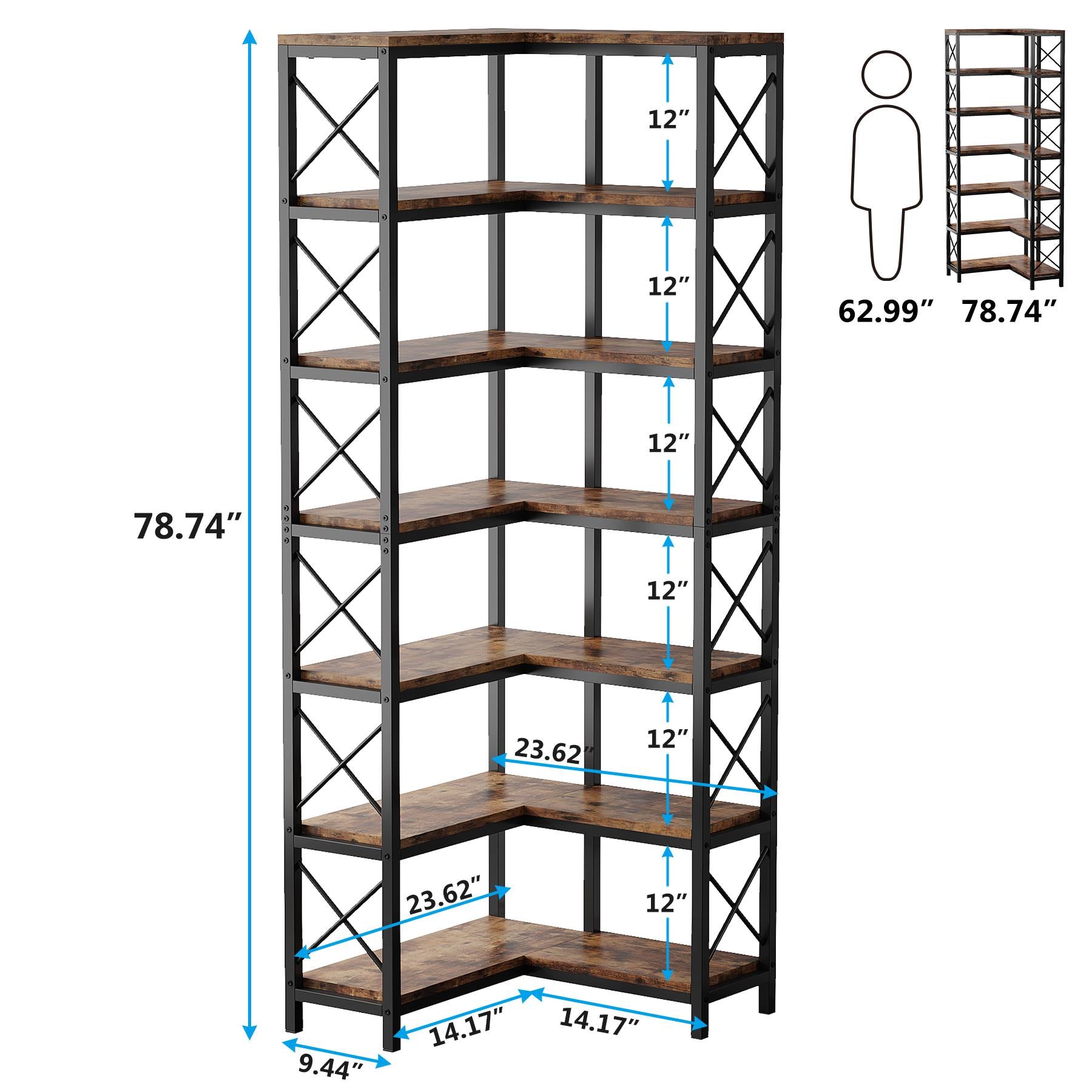 7-Tier Corner Bookshelf  Display Storage Rack