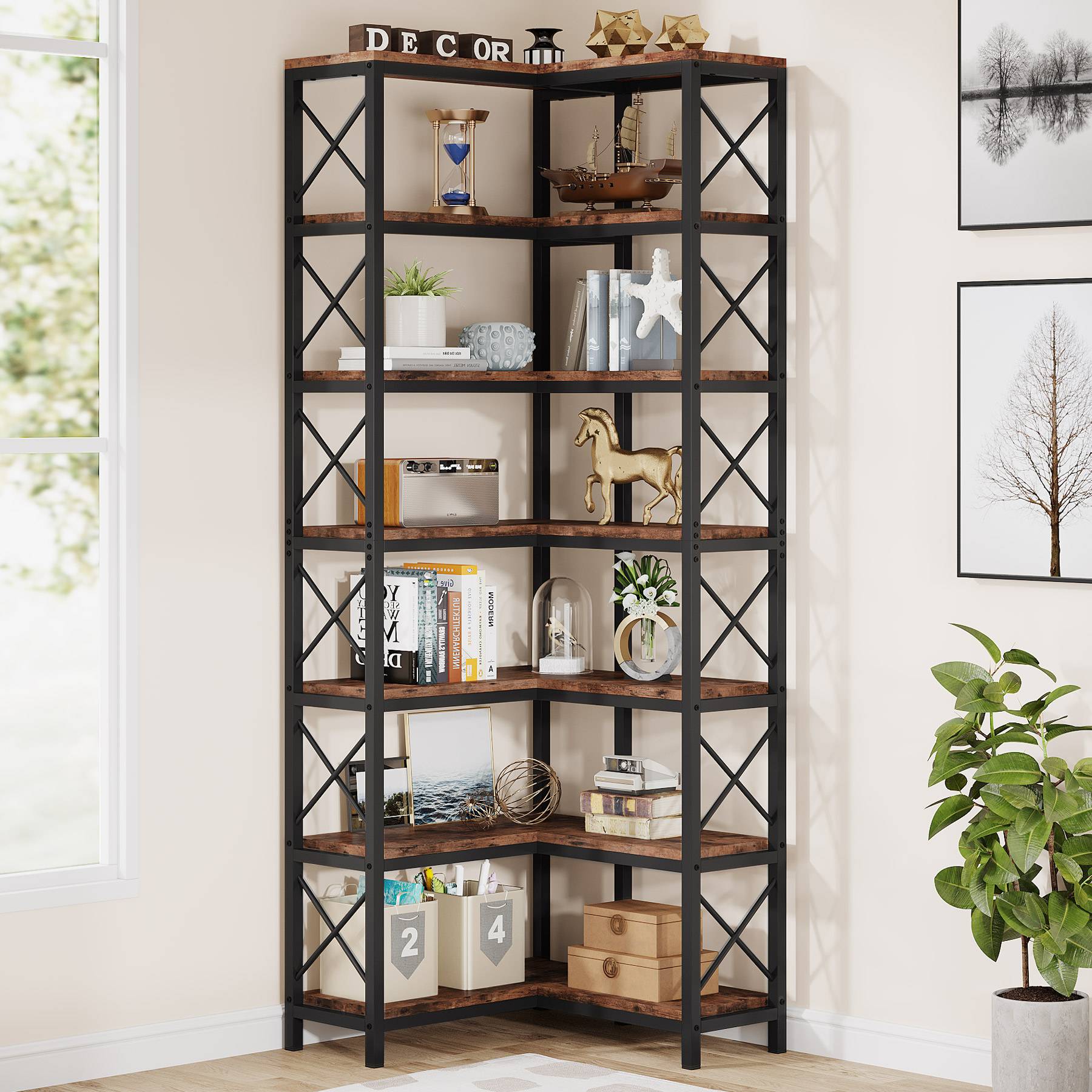 7-Tier Corner Bookshelf  Display Storage Rack