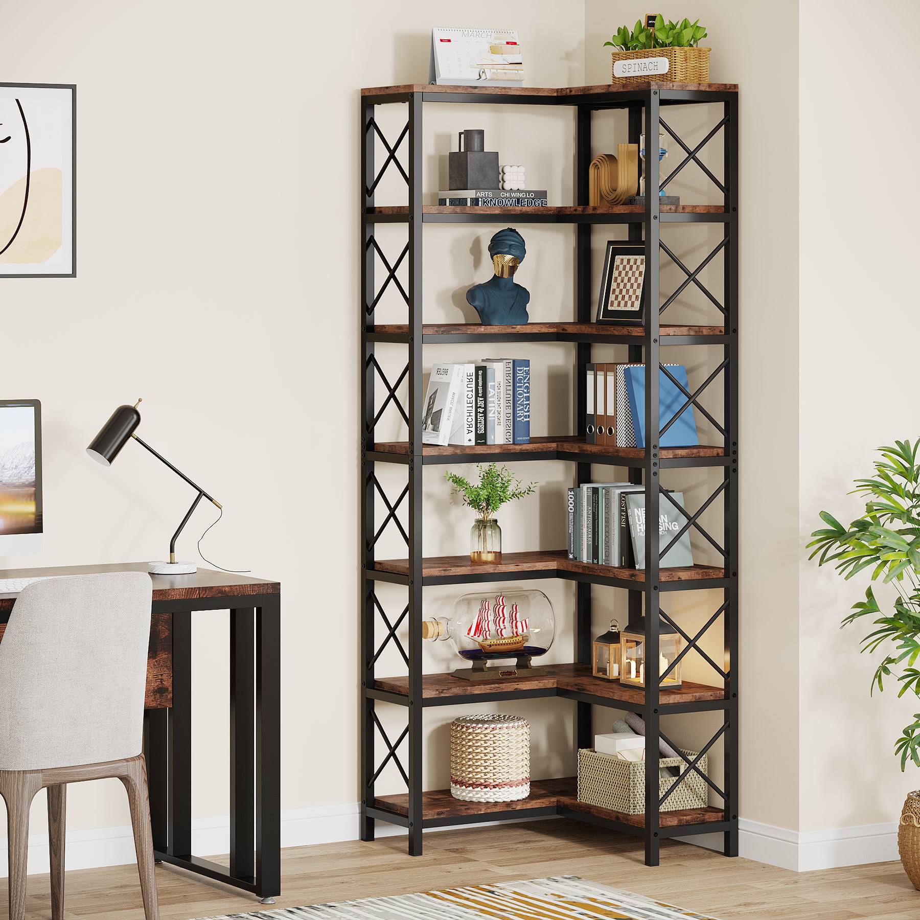 7-Tier Corner Bookshelf  Display Storage Rack