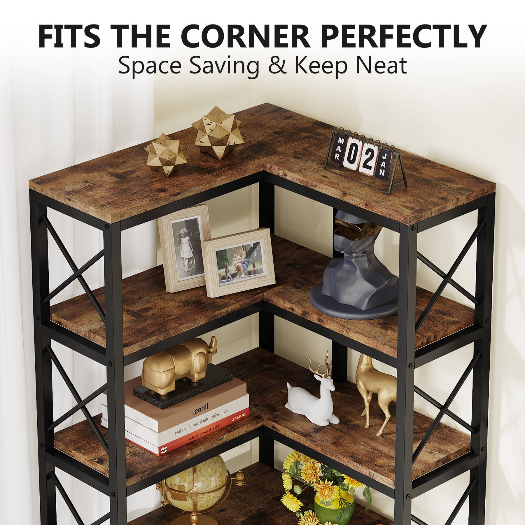 7-Tier Corner Bookshelf  Display Storage Rack