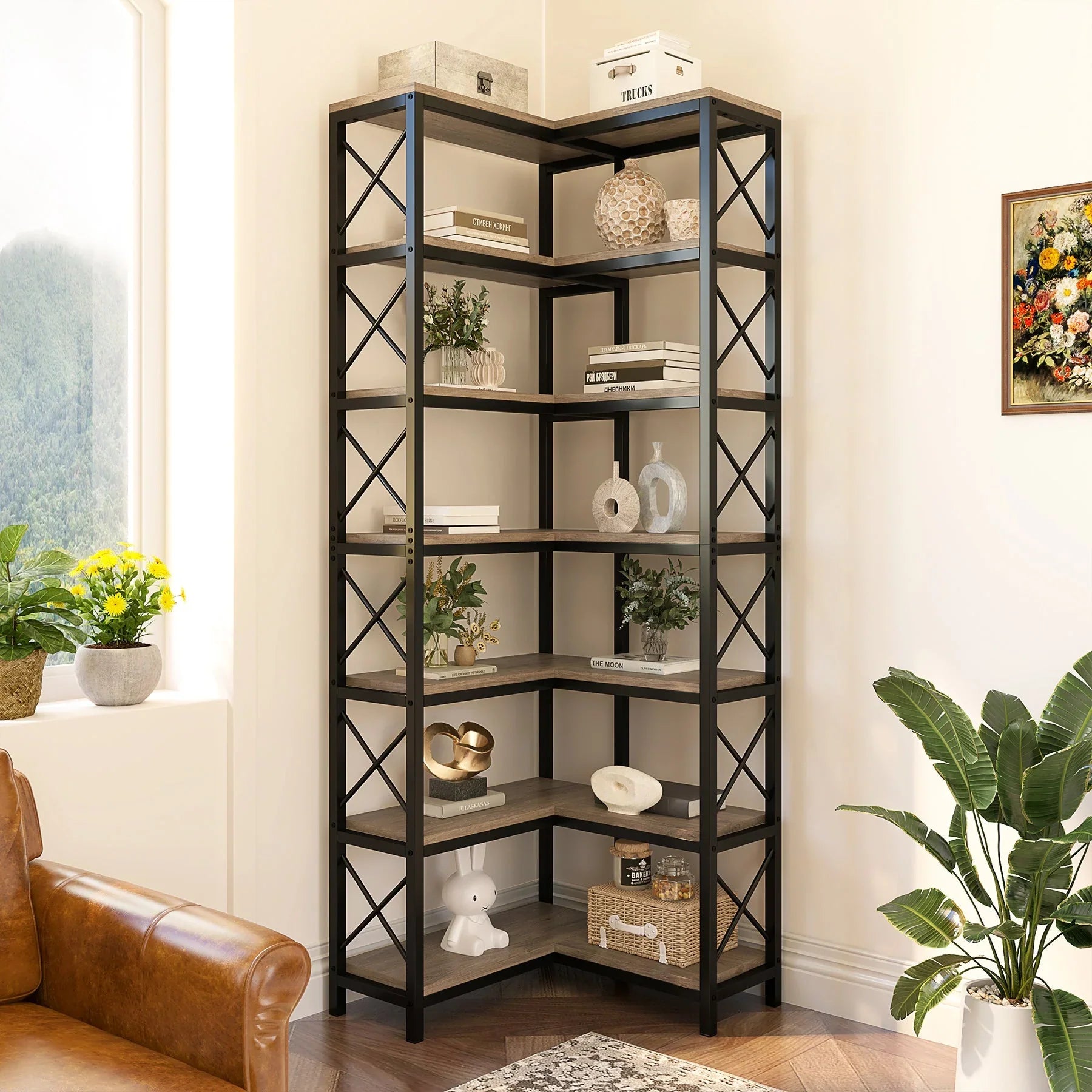 7-Tier Corner Bookshelf  Display Storage Rack