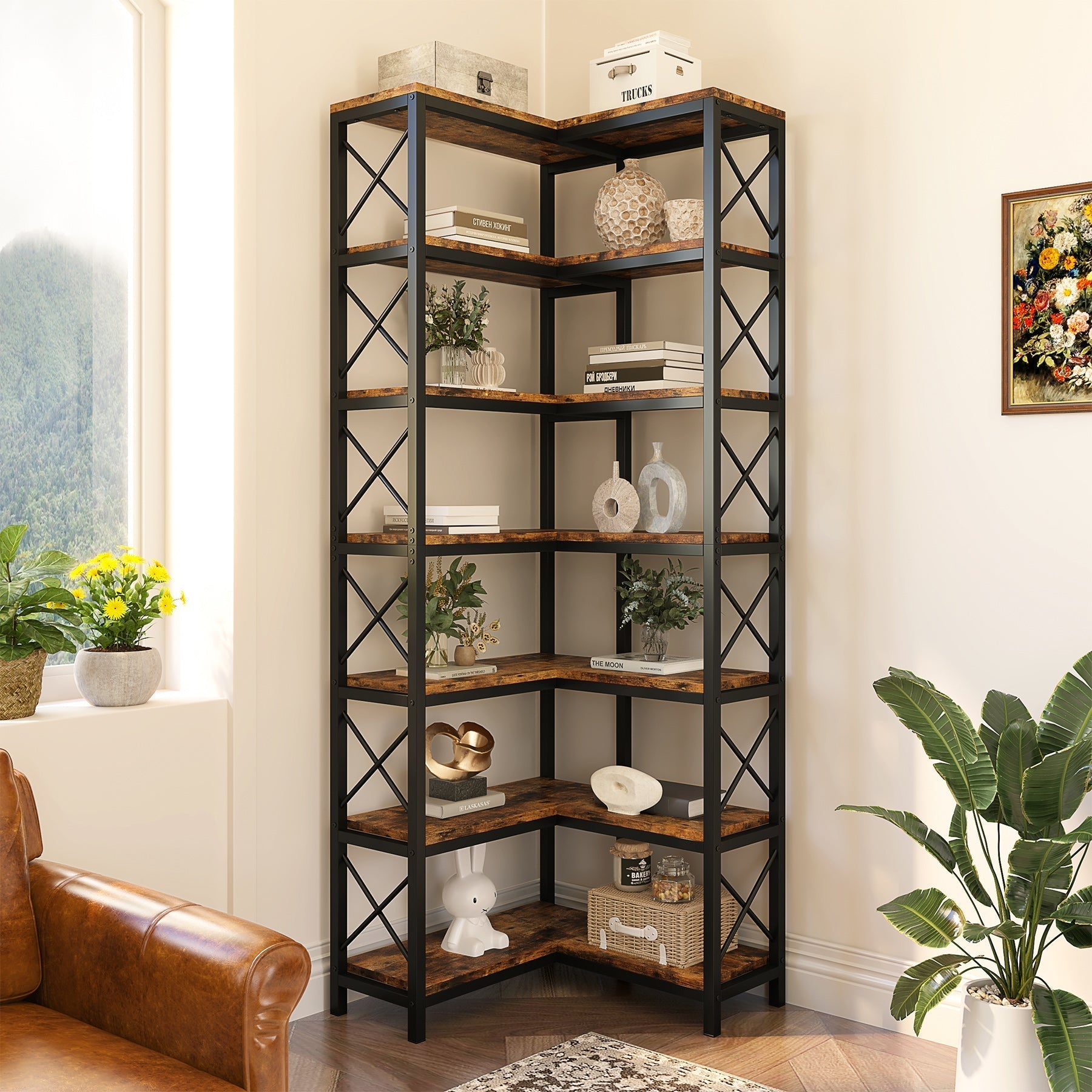 7-Tier Corner Bookshelf  Display Storage Rack