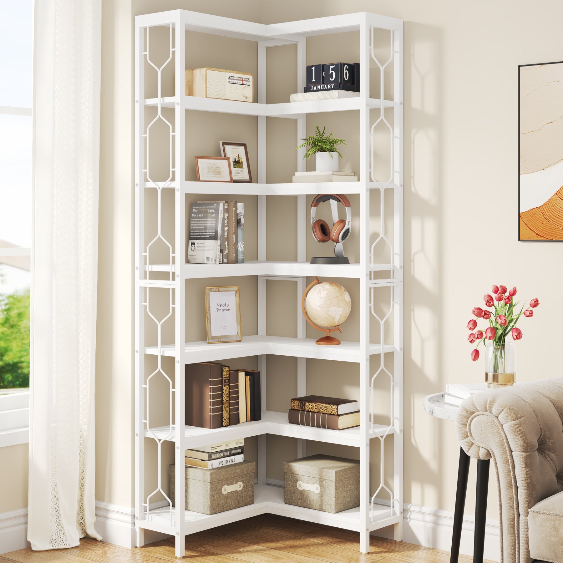 78.74“ Corner Bookshelf, 7-Tier Industrial Corner Etagere Bookcase