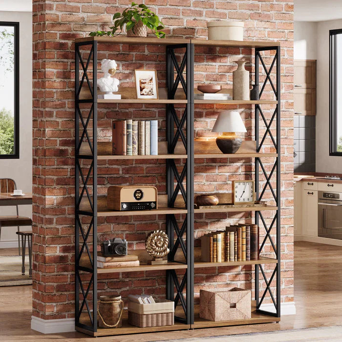 70" 6-Tier Floor Standing Bookcase, Concise Style with Open Shelves