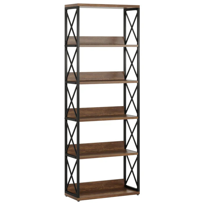 70" 6-Tier Floor Standing Bookcase, Concise Style with Open Shelves