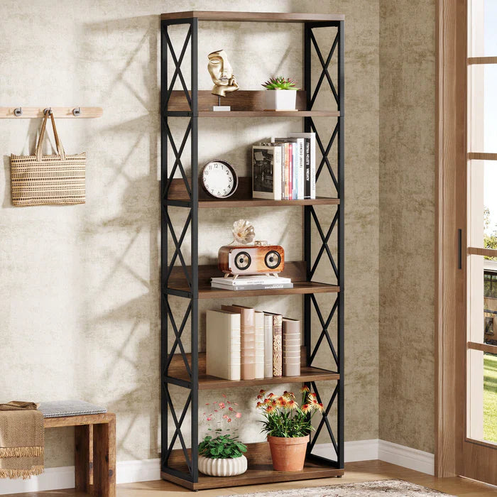 70" 6-Tier Floor Standing Bookcase, Concise Style with Open Shelves