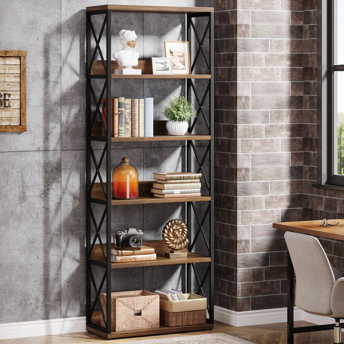 70" 6-Tier Floor Standing Bookcase, Concise Style with Open Shelves
