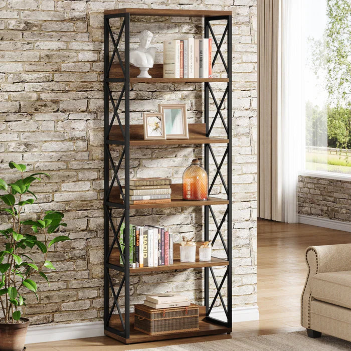 70" 6-Tier Floor Standing Bookcase, Concise Style with Open Shelves