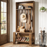 70.8" Freestanding Hall Tree, Coat Rack with Shoe Bench and Hooks 3