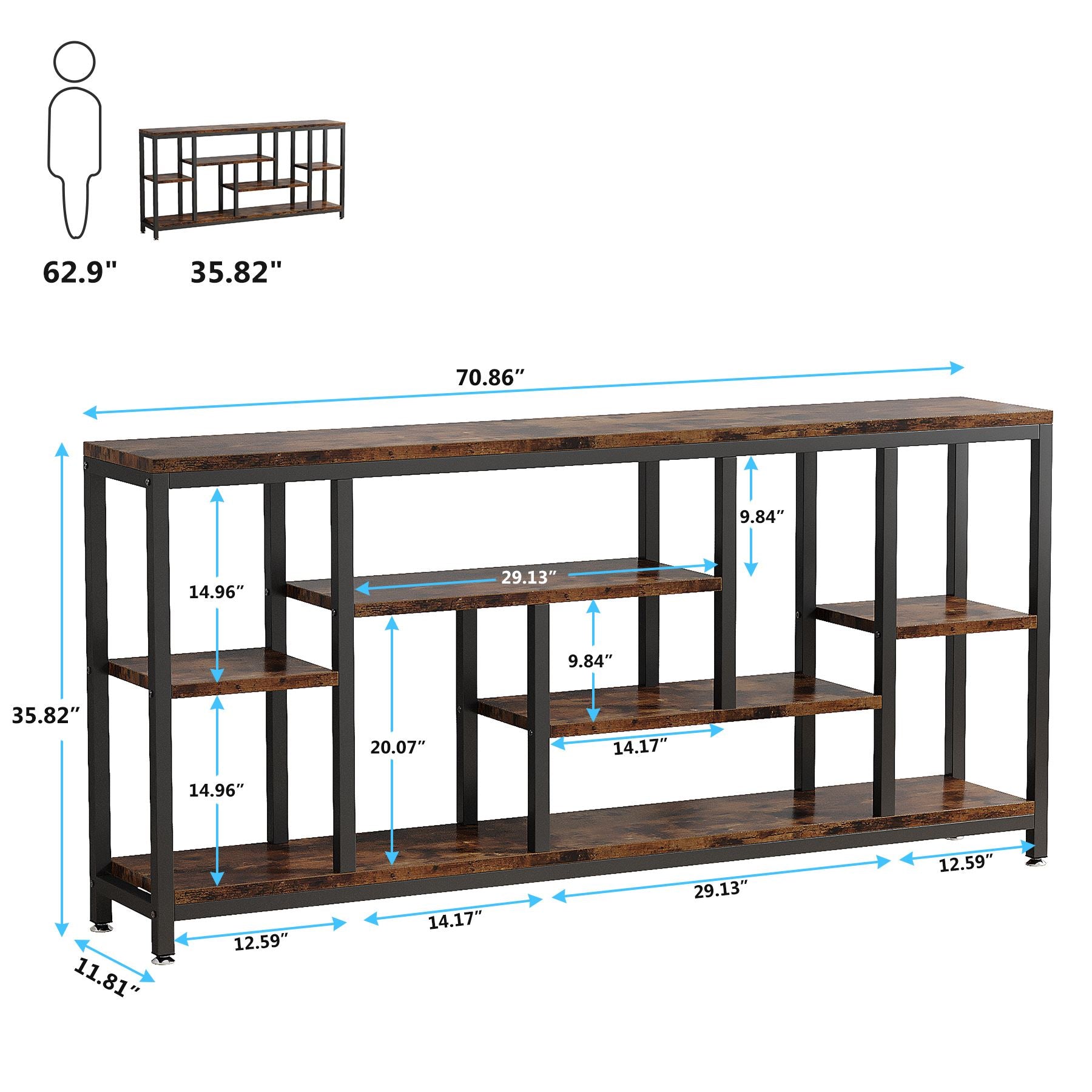 70.9" Console Table Entryway Sofa Table with Storage Shelves