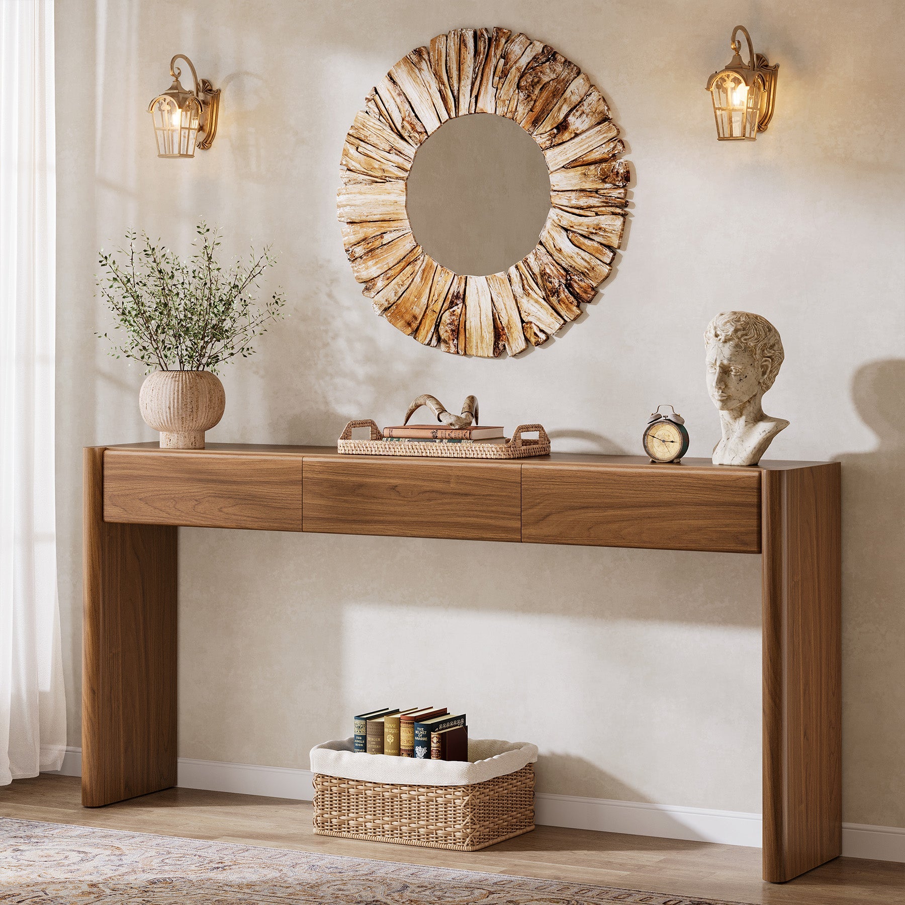 70.9" Console Table, Wooden Sofa Entryway Table with 3 Drawers