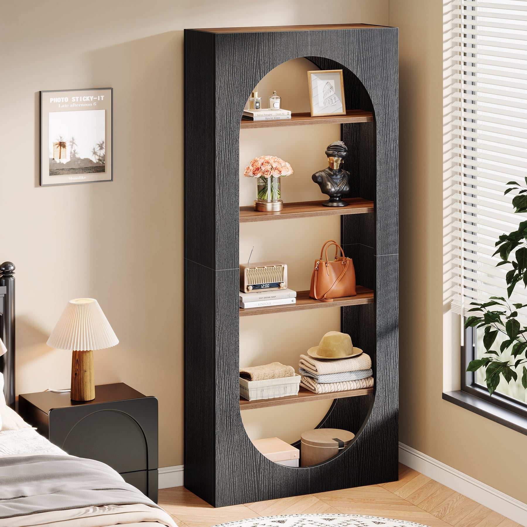 70.8" Bookcase, 5 - Tier Arched Bookshelf Etagere Storage Organizer Tribesigns