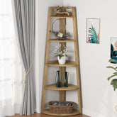 70" Tall Corner Bookshelf, 5 Tier Modern Corner Bookcase Ladder Shelf Plant Stand 3