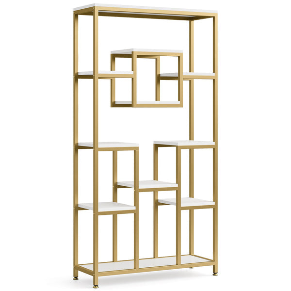 180cm Tall Bookshelf, Modern 11-Tier Display Shelf with Gold Frame