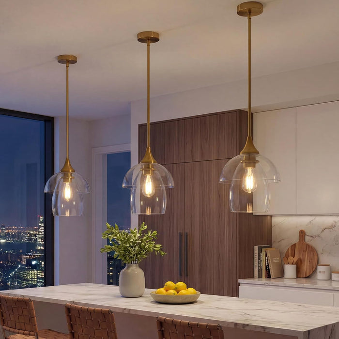 Tribesigns Pendant Light, E27 LED Modern Double-Layered Glass Kitchen Chandelier