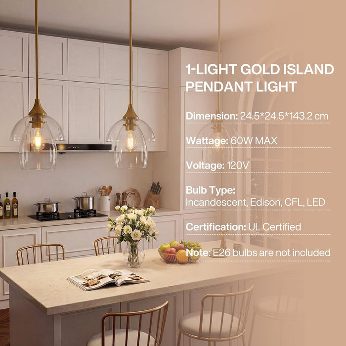 Tribesigns Pendant Light, E27 LED Modern Double-Layered Glass Kitchen Chandelier