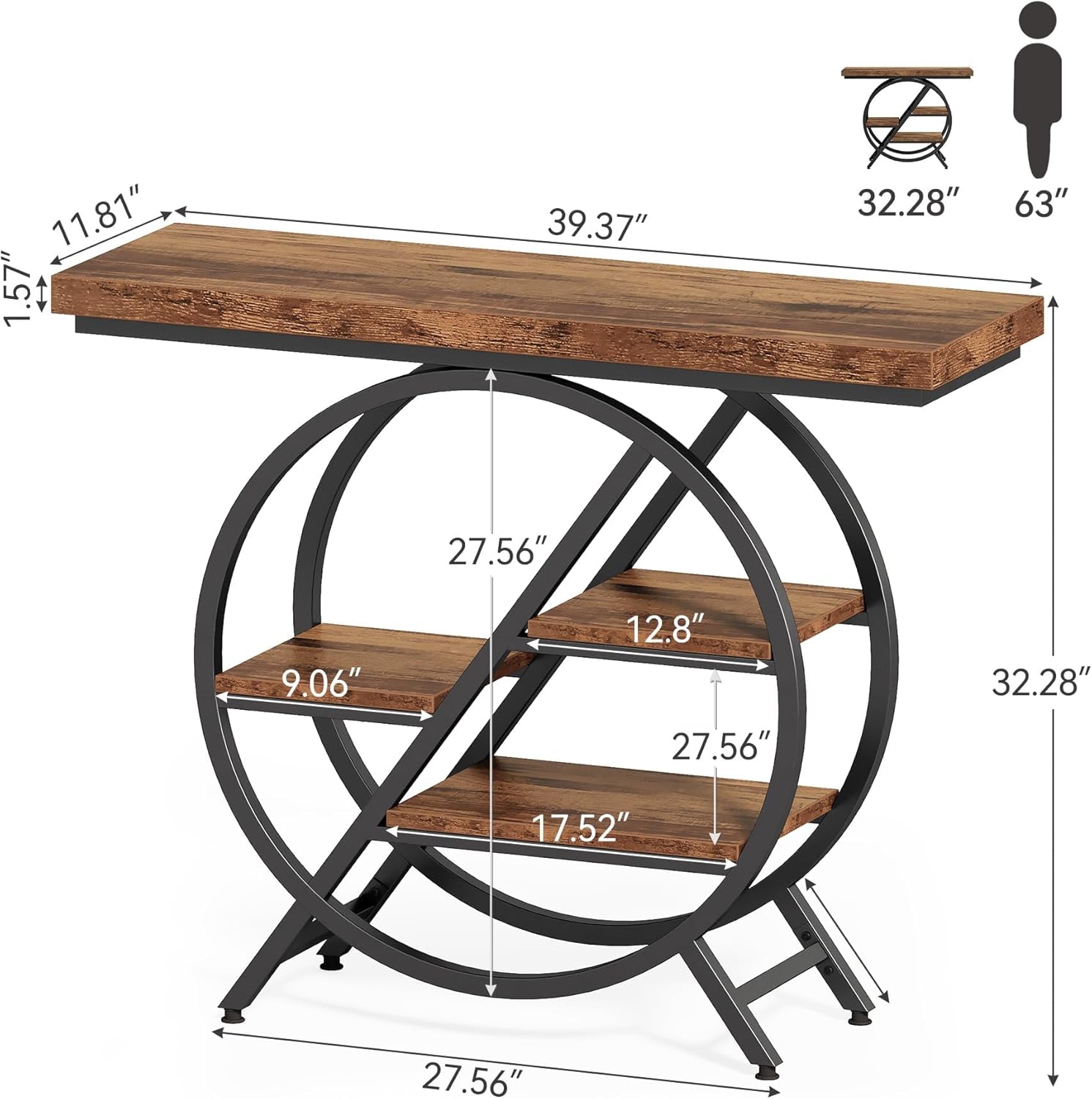 39.4" 4-Tier Console Table, Entryway Table with Geometric Metal Frame