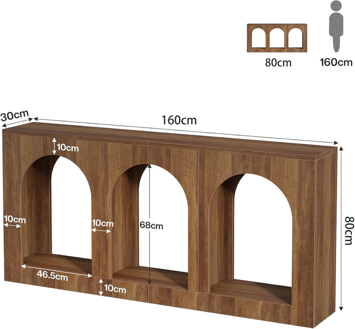 160cm Rustic Console Table, Narrow Entryway Table with 3 Arched Shelves