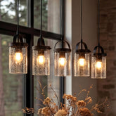 5-Light Black Linear Pendant Light, Modern Glass Chandelier 3